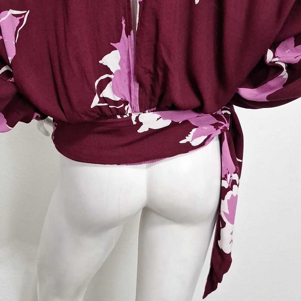 Free People Plum Combo Floral Boho Romantic Say You Love Me Blouse Size M - Picture 9 of 14